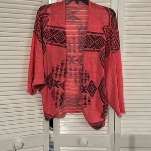 Bright pink Aztec print cardigan 3/4 sleeve